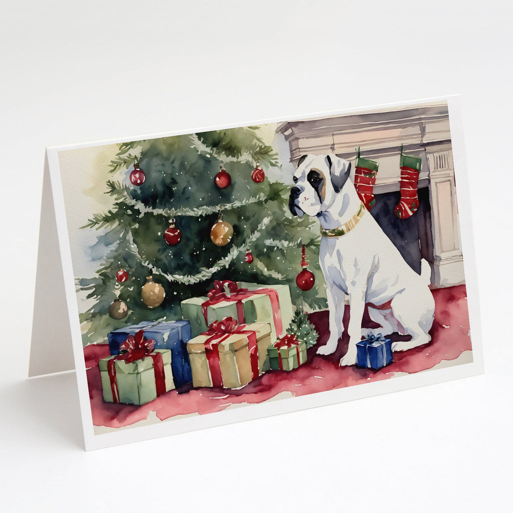 White Boxer Christmas Greeting Cards Pack of 8 Blank Cards with Envelopes Whimsical A7 Size 5x7