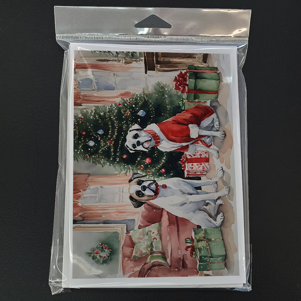 White Boxer Christmas Greeting Cards Pack of 8 Blank Cards with Envelopes Whimsical A7 Size 5x7