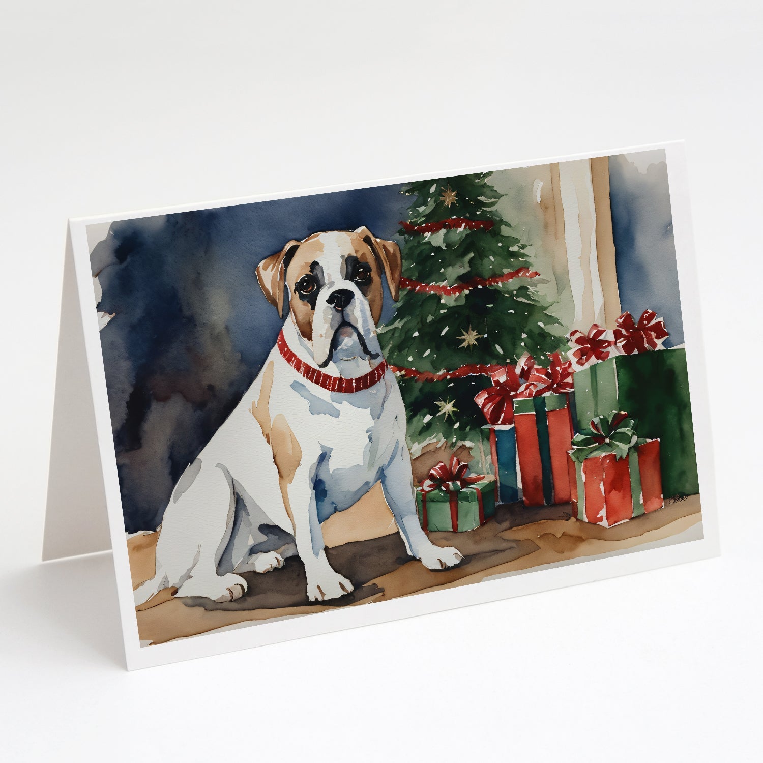 White Boxer Christmas Greeting Cards Pack of 8 Blank Cards with Envelopes Whimsical A7 Size 5x7