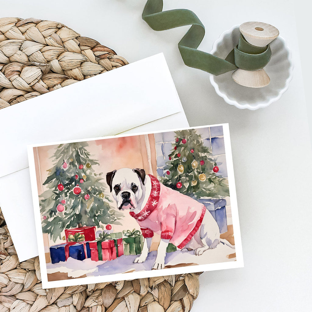 White Boxer Christmas Greeting Cards Pack of 8 Blank Cards with Envelopes Whimsical A7 Size 5x7