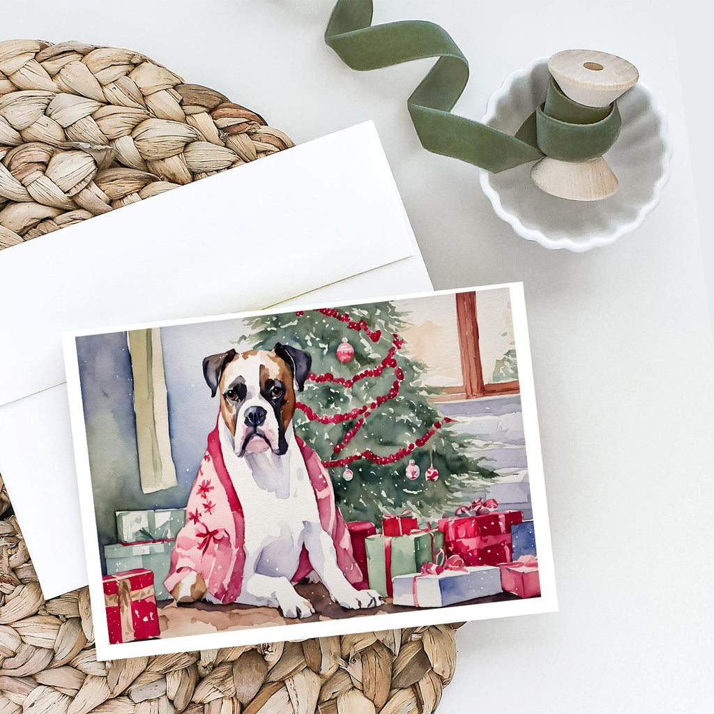 White Boxer Christmas Greeting Cards Pack of 8 Blank Cards with Envelopes Whimsical A7 Size 5x7