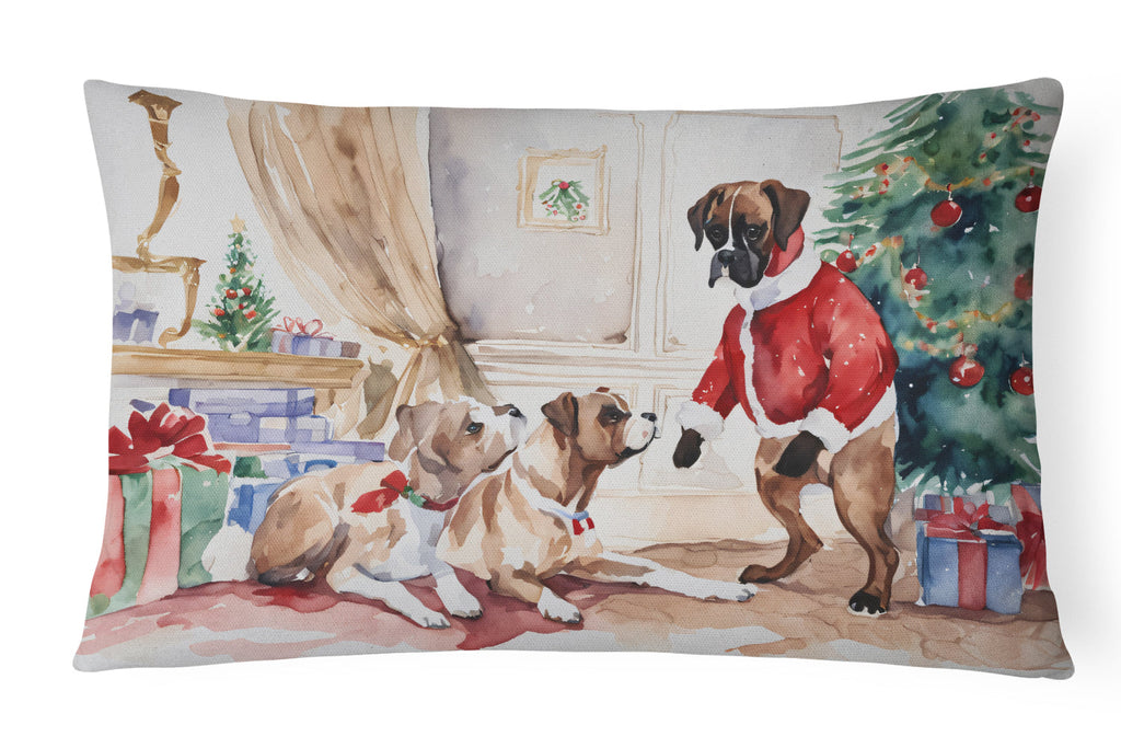 Fawn Boxer Christmas Decorative Throw Pillow 12x16 Indoor Outdoor Accent Cushion, Fabric Cover with Insert for Sofa, Bed, Porch & Living Room