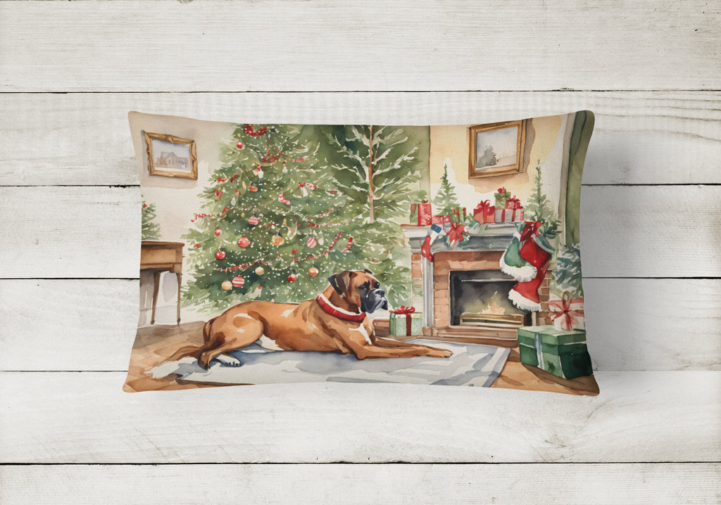 Fawn Boxer Christmas Decorative Throw Pillow 12x16 Indoor Outdoor Accent Cushion, Fabric Cover with Insert for Sofa, Bed, Porch & Living Room