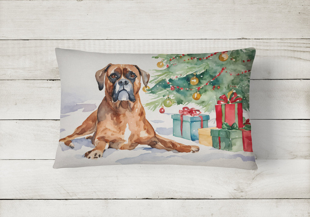 Fawn Boxer Christmas Decorative Throw Pillow 12x16 Indoor Outdoor Accent Cushion, Fabric Cover with Insert for Sofa, Bed, Porch & Living Room