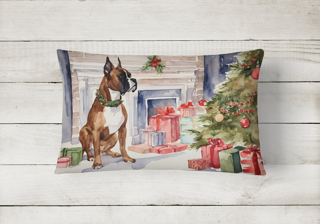 Fawn Boxer Christmas Decorative Throw Pillow 12x16 Indoor Outdoor Accent Cushion, Fabric Cover with Insert for Sofa, Bed, Porch & Living Room