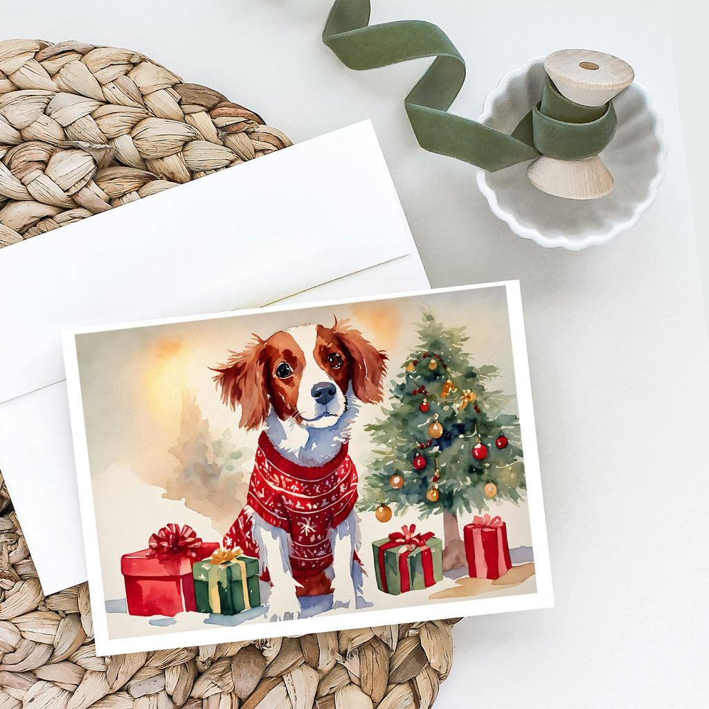 Brittany Spaniel Christmas Greeting Cards Pack of 8 Blank Cards with Envelopes Whimsical A7 Size 5x7