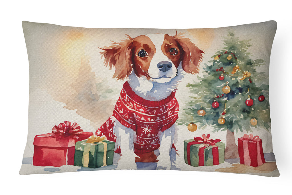 Brittany Spaniel Christmas Decorative Throw Pillow 12x16 Indoor Outdoor Accent Cushion, Fabric Cover with Insert for Sofa, Bed, Porch & Living Room