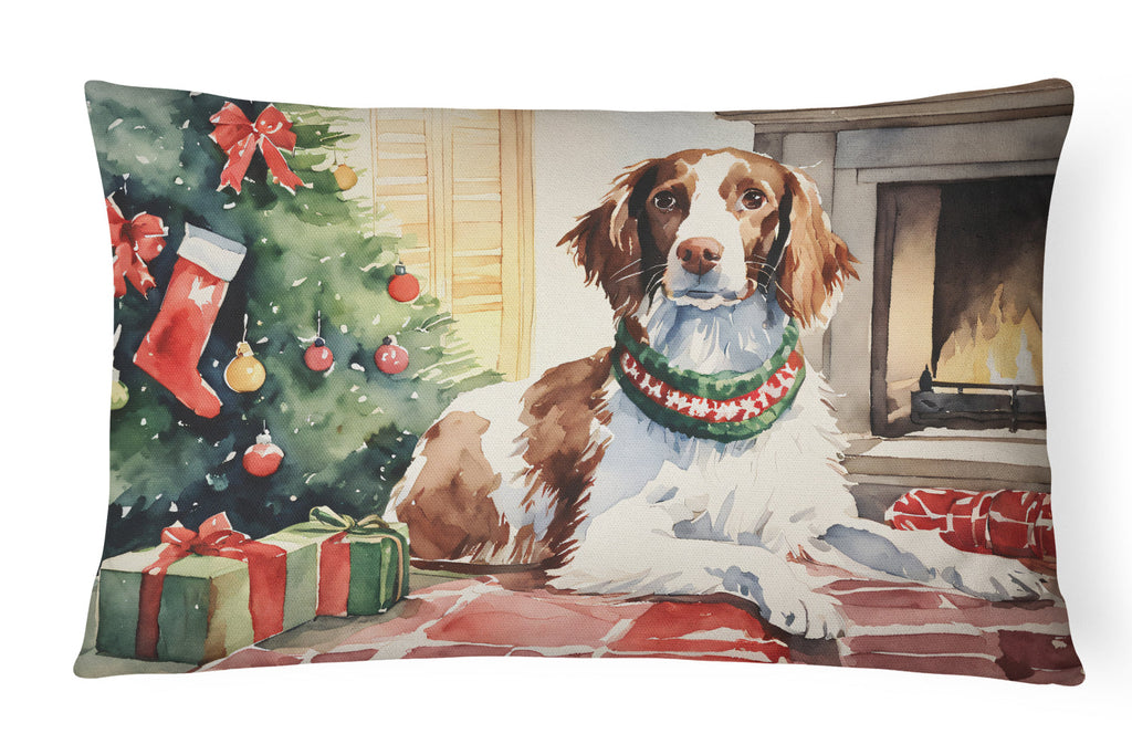 Brittany Spaniel Christmas Decorative Throw Pillow 12x16 Indoor Outdoor Accent Cushion, Fabric Cover with Insert for Sofa, Bed, Porch & Living Room
