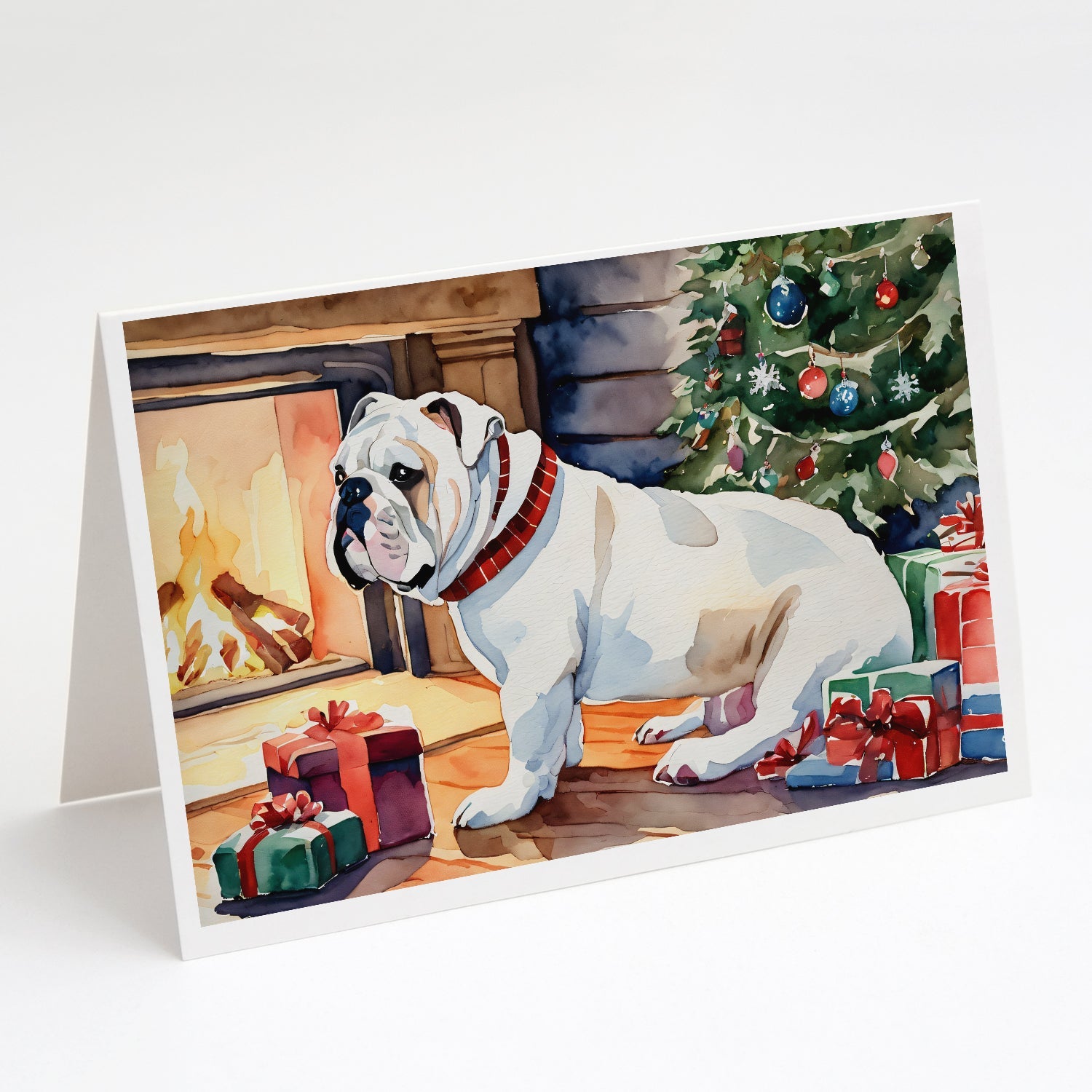 White English Bulldog Christmas Greeting Cards Pack of 8 Blank Cards with Envelopes Whimsical A7 Size 5x7