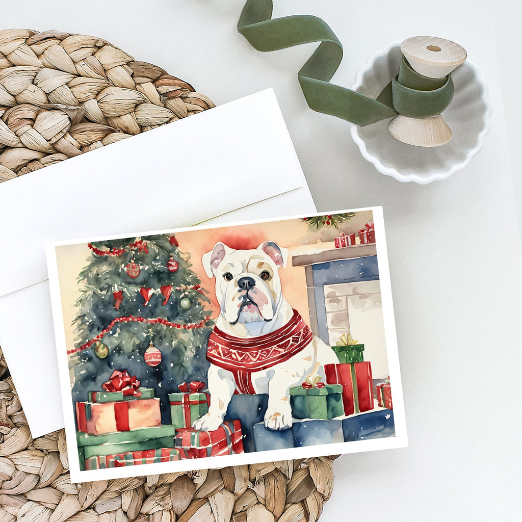 White English Bulldog Christmas Greeting Cards Pack of 8 Blank Cards with Envelopes Whimsical A7 Size 5x7
