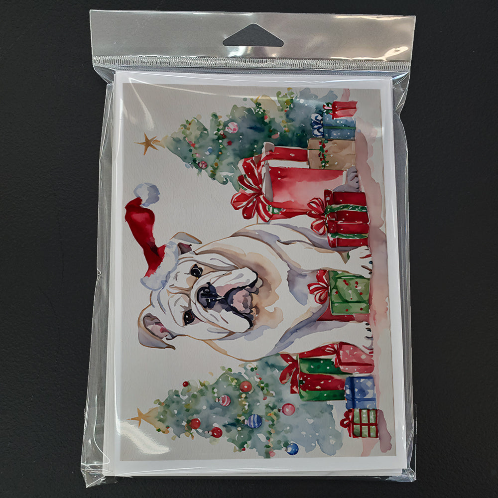 White English Bulldog Christmas Greeting Cards Pack of 8 Blank Cards with Envelopes Whimsical A7 Size 5x7