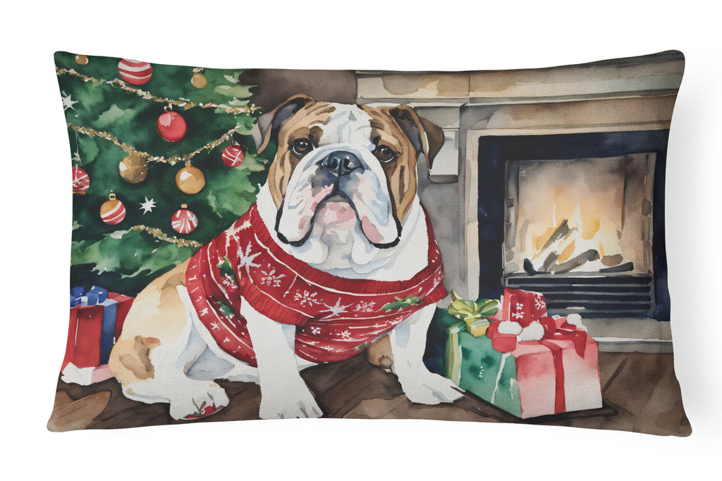 English Bulldog Christmas Decorative Throw Pillow 12x16 Indoor Outdoor Accent Cushion, Fabric Cover with Insert for Sofa, Bed, Porch & Living Room