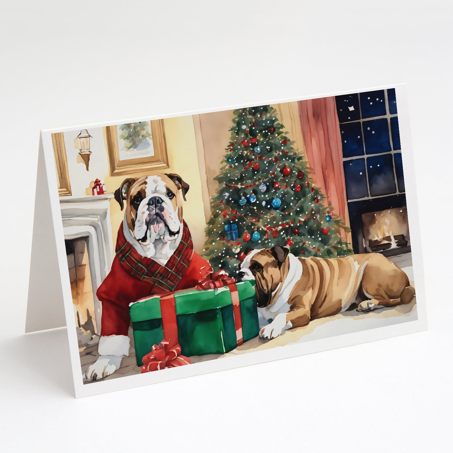 English Bulldog Christmas Greeting Cards Pack of 8 Blank Cards with Envelopes Whimsical A7 Size 5x7
