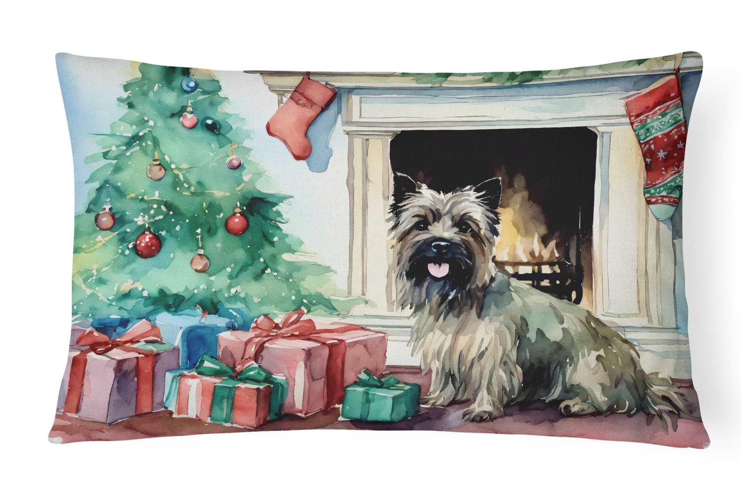 Cairn Terrier Christmas Decorative Throw Pillow 12x16 Indoor Outdoor Accent Cushion, Fabric Cover with Insert for Sofa, Bed, Porch & Living Room