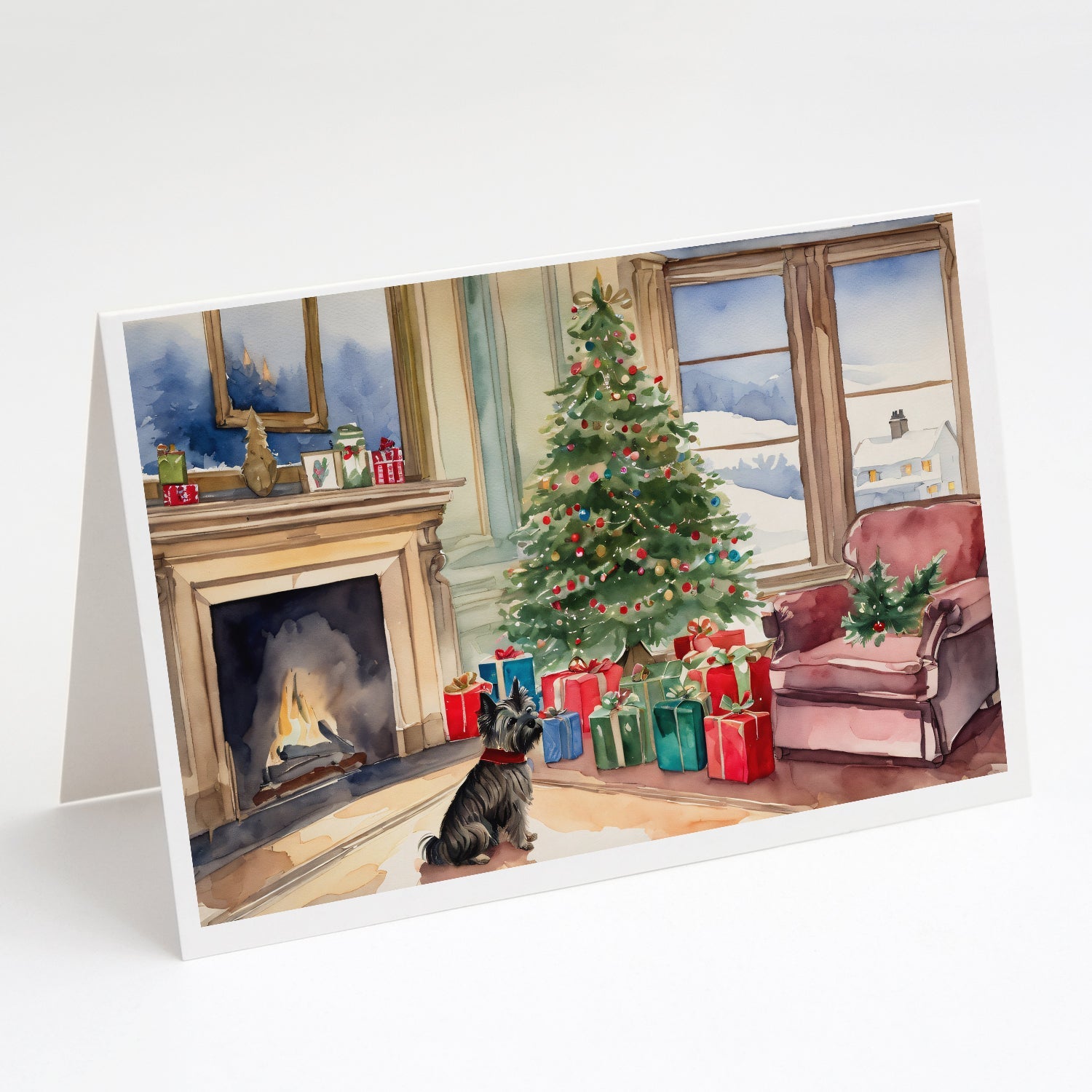 Cairn Terrier Christmas Greeting Cards Pack of 8 Blank Cards with Envelopes Whimsical A7 Size 5x7