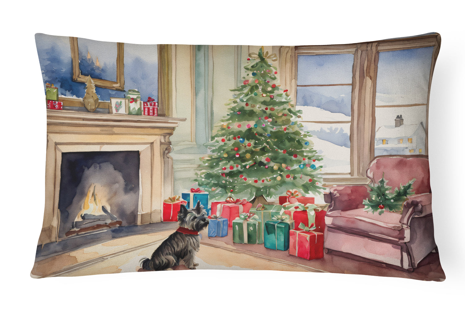 Cairn Terrier Christmas Decorative Throw Pillow 12x16 Indoor Outdoor Accent Cushion, Fabric Cover with Insert for Sofa, Bed, Porch & Living Room