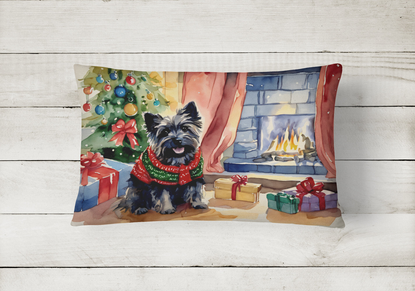 Cairn Terrier Christmas Decorative Throw Pillow 12x16 Indoor Outdoor Accent Cushion, Fabric Cover with Insert for Sofa, Bed, Porch & Living Room