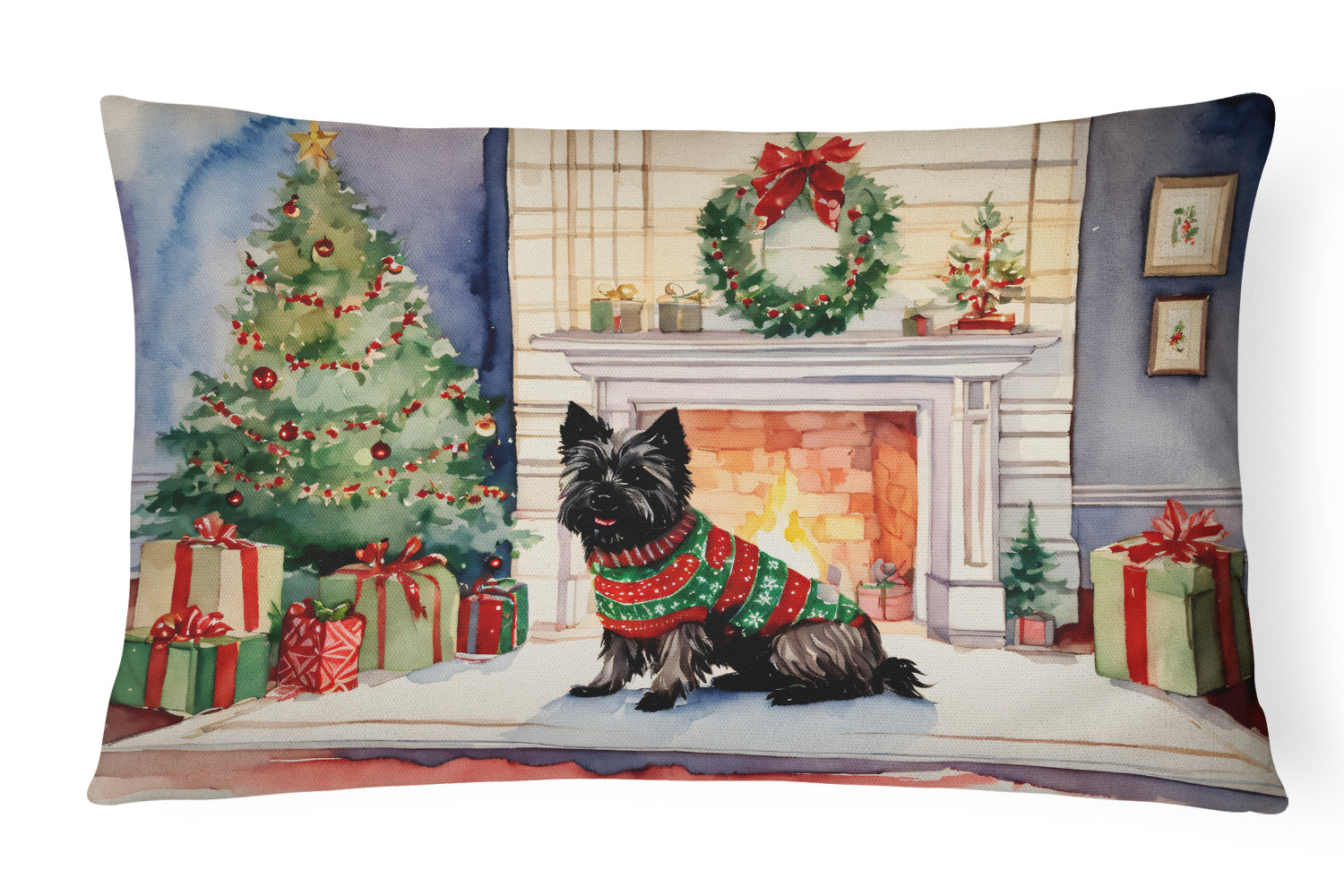 Cairn Terrier Christmas Decorative Throw Pillow 12x16 Indoor Outdoor Accent Cushion, Fabric Cover with Insert for Sofa, Bed, Porch & Living Room