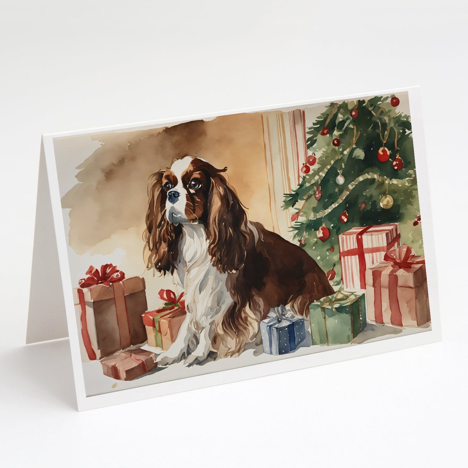 Cavalier Spaniel Christmas Greeting Cards Pack of 8 Blank Cards with Envelopes Whimsical A7 Size 5x7