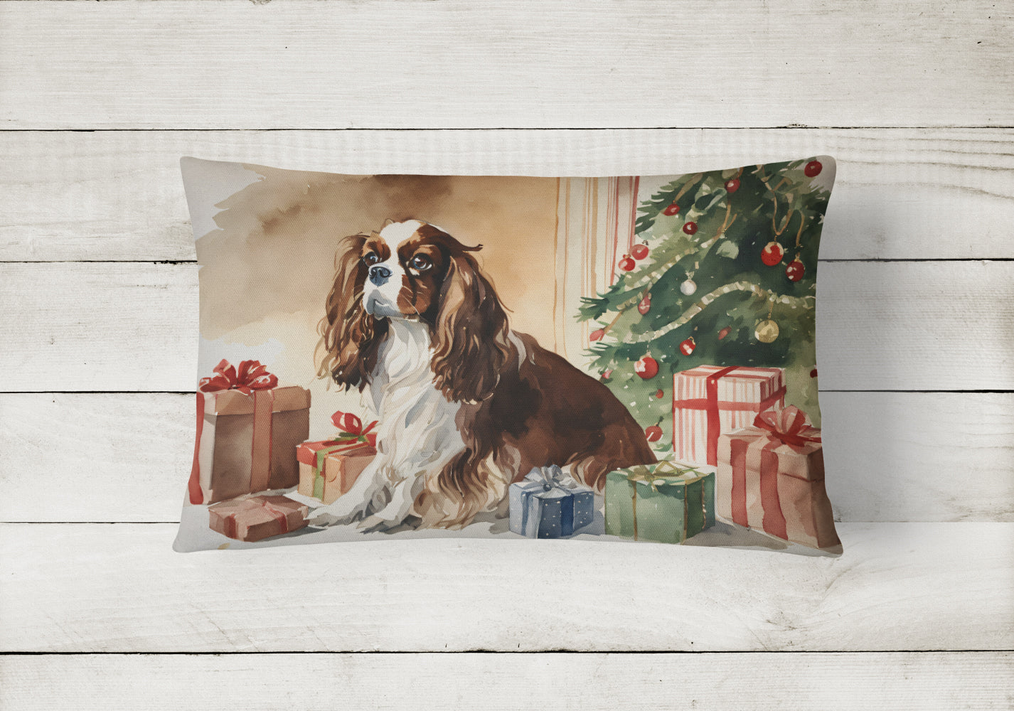 Cavalier Spaniel Christmas Decorative Throw Pillow 12x16 Indoor Outdoor Accent Cushion, Fabric Cover with Insert for Sofa, Bed, Porch & Living Room