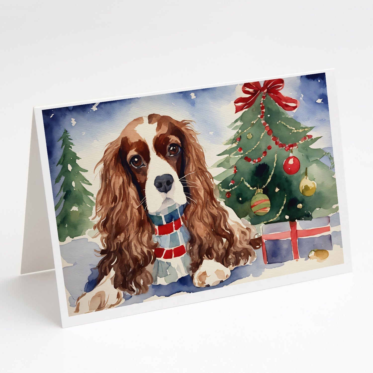Cavalier Spaniel Christmas Greeting Cards Pack of 8 Blank Cards with Envelopes Whimsical A7 Size 5x7