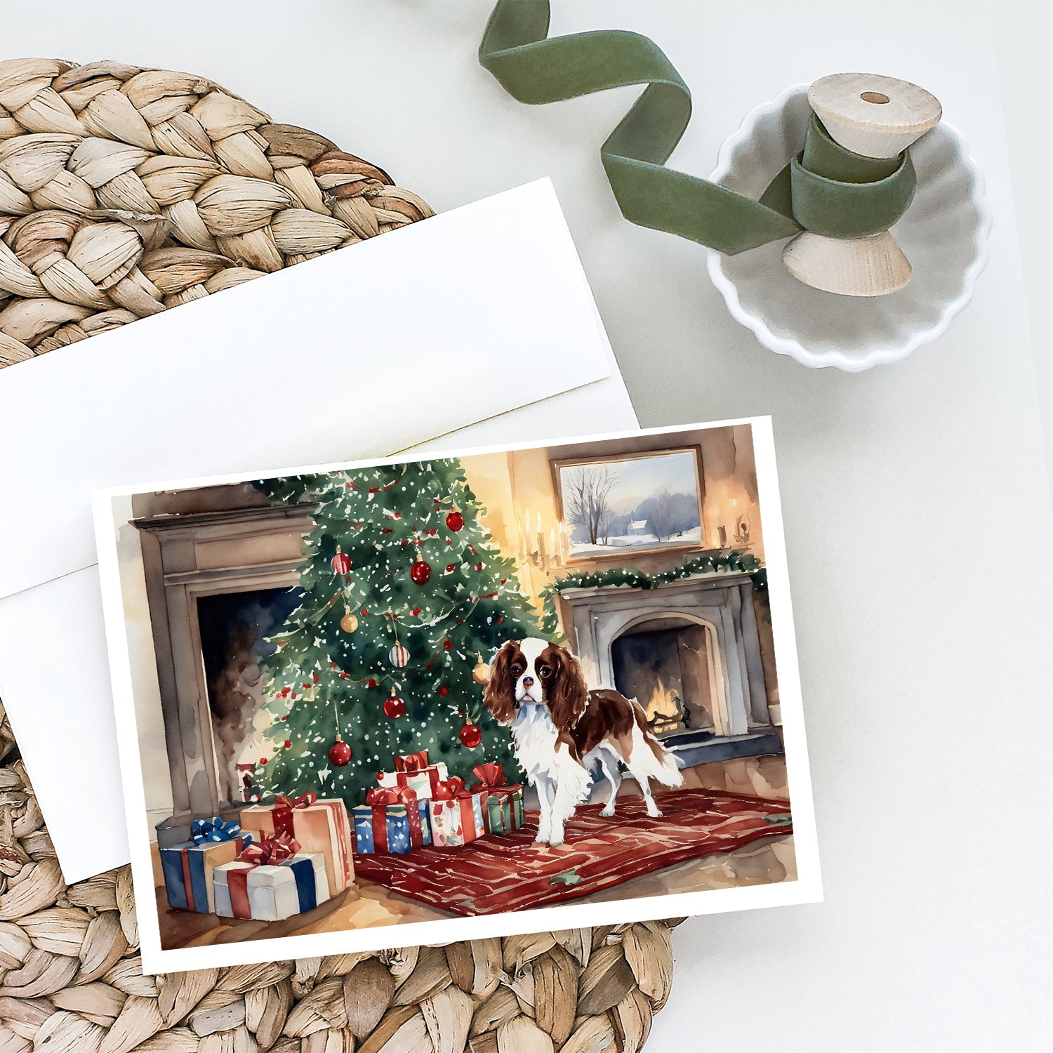Cavalier Spaniel Christmas Greeting Cards Pack of 8 Blank Cards with Envelopes Whimsical A7 Size 5x7