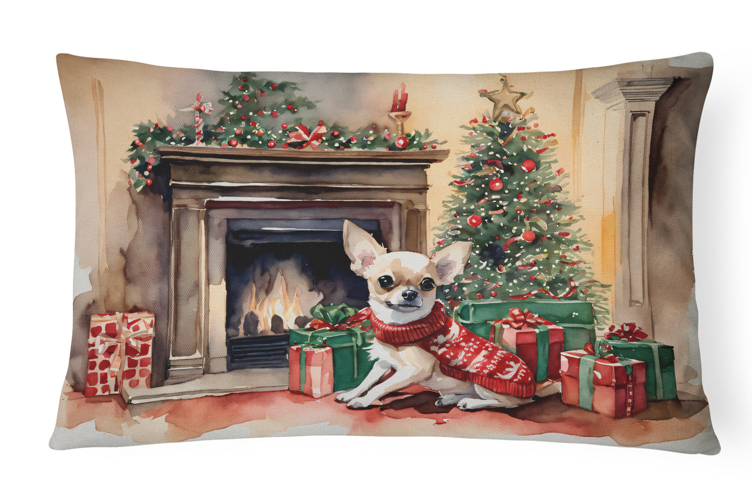 Chihuahua Christmas Decorative Throw Pillow 12x16 Indoor Outdoor Accent Cushion, Fabric Cover with Insert for Sofa, Bed, Porch & Living Room