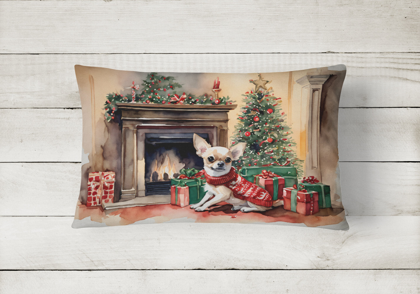 Chihuahua Christmas Decorative Throw Pillow 12x16 Indoor Outdoor Accent Cushion, Fabric Cover with Insert for Sofa, Bed, Porch & Living Room