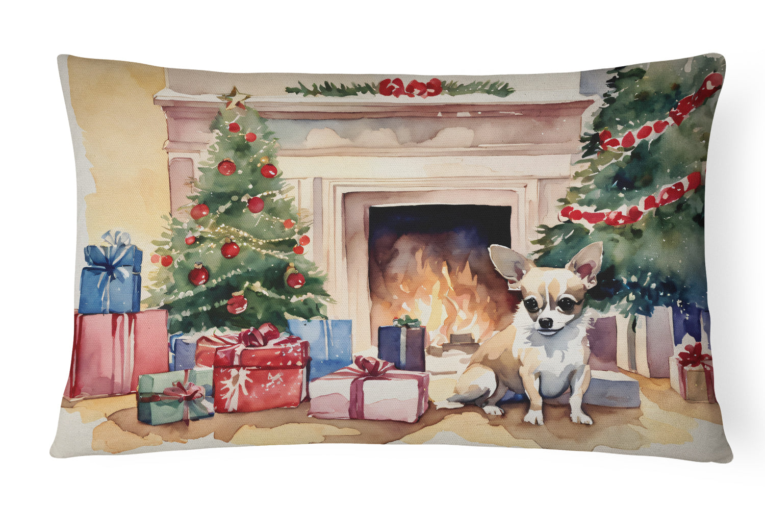 Chihuahua Christmas Decorative Throw Pillow 12x16 Indoor Outdoor Accent Cushion, Fabric Cover with Insert for Sofa, Bed, Porch & Living Room