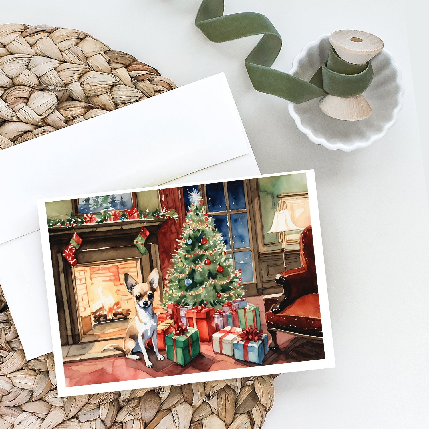 Chihuahua Christmas Greeting Cards Pack of 8 Blank Cards with Envelopes Whimsical A7 Size 5x7