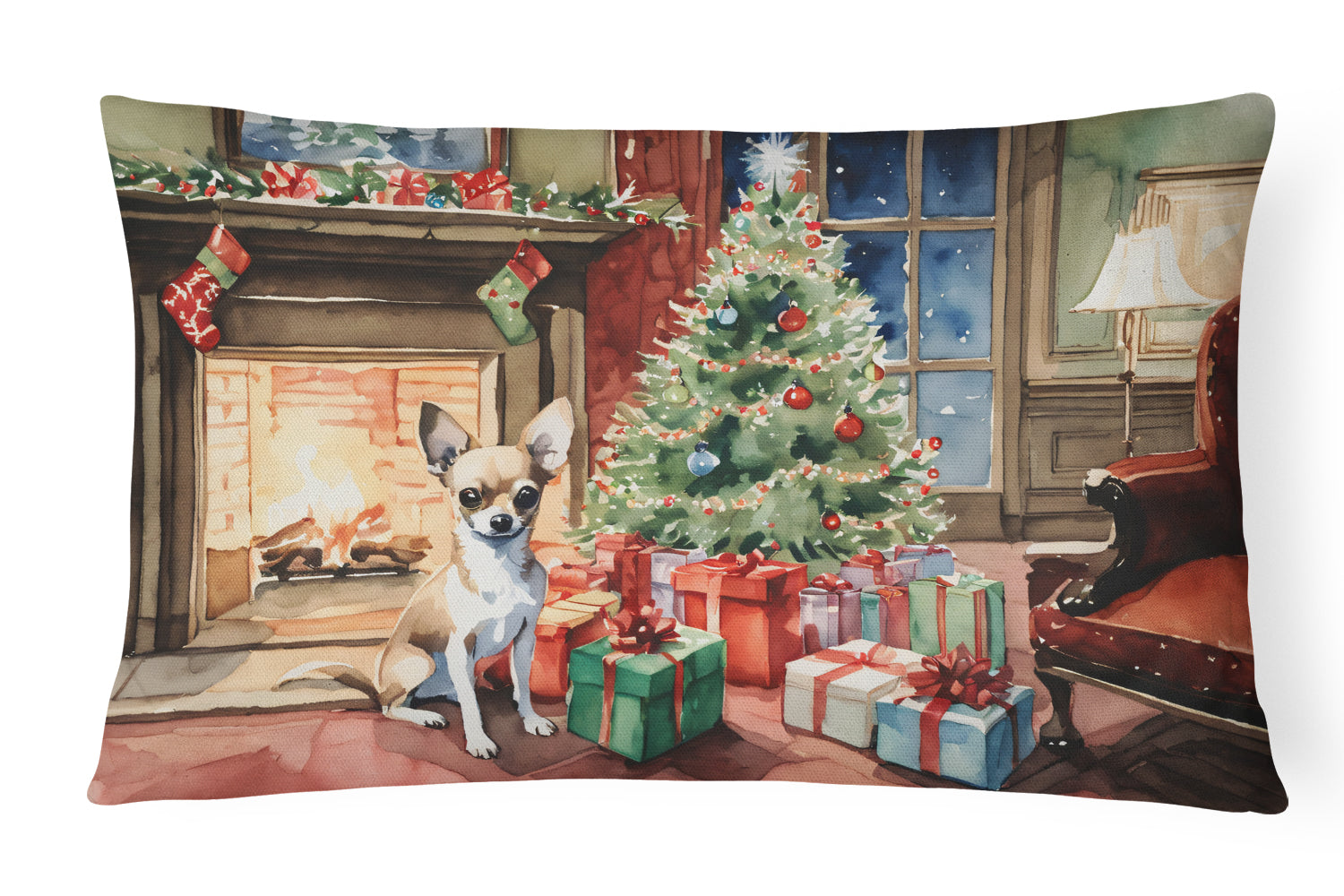 Chihuahua Christmas Decorative Throw Pillow 12x16 Indoor Outdoor Accent Cushion, Fabric Cover with Insert for Sofa, Bed, Porch & Living Room