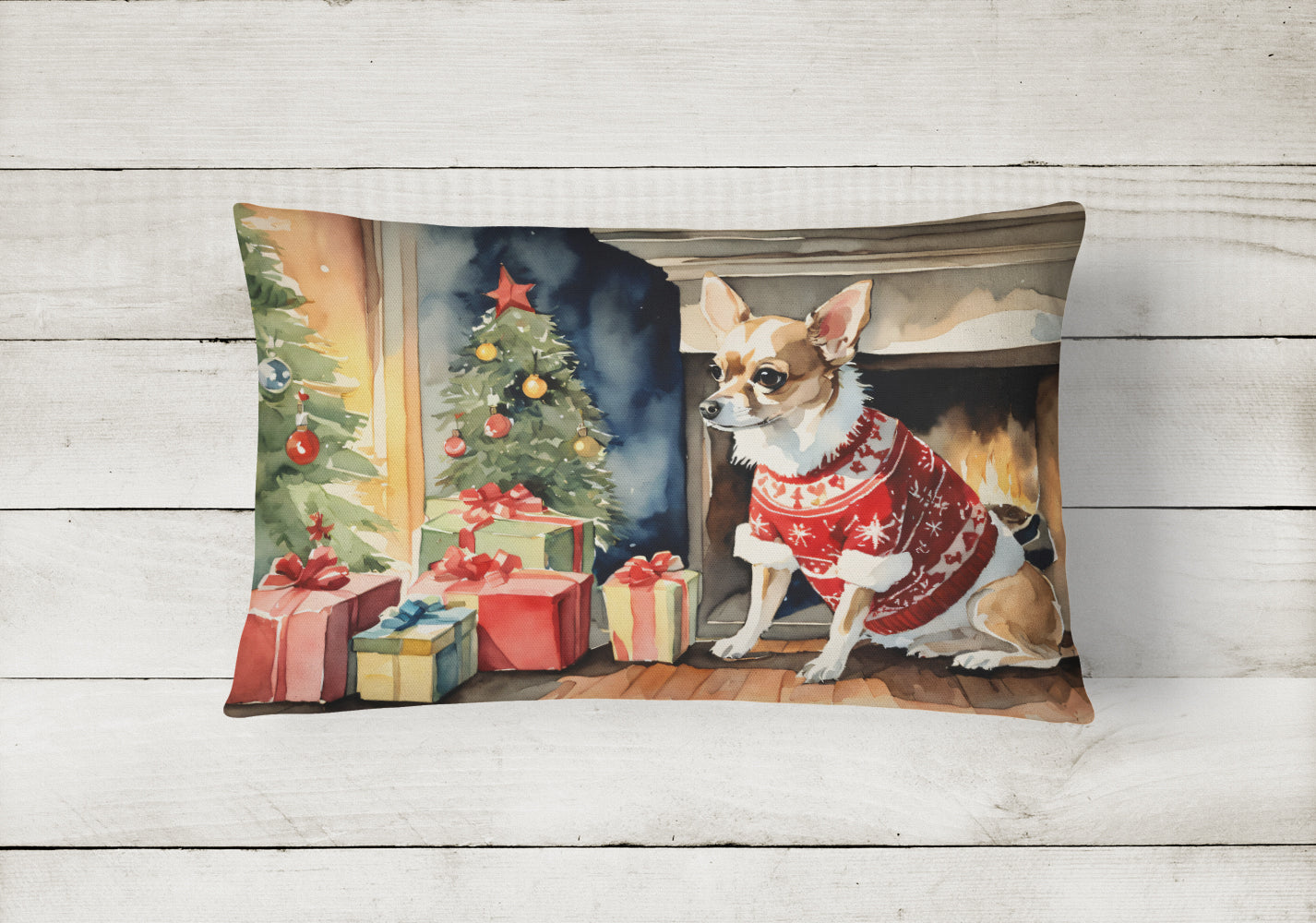 Chihuahua Christmas Decorative Throw Pillow 12x16 Indoor Outdoor Accent Cushion, Fabric Cover with Insert for Sofa, Bed, Porch & Living Room