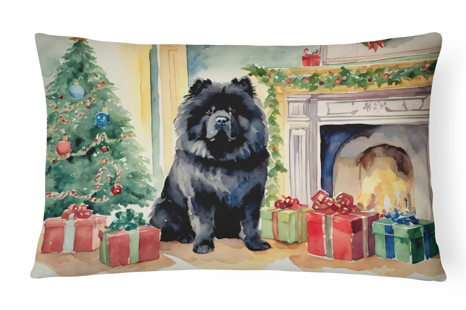 Black Chow Chow Christmas Decorative Throw Pillow 12x16 Indoor Outdoor Accent Cushion, Fabric Cover with Insert for Sofa, Bed, Porch & Living Room