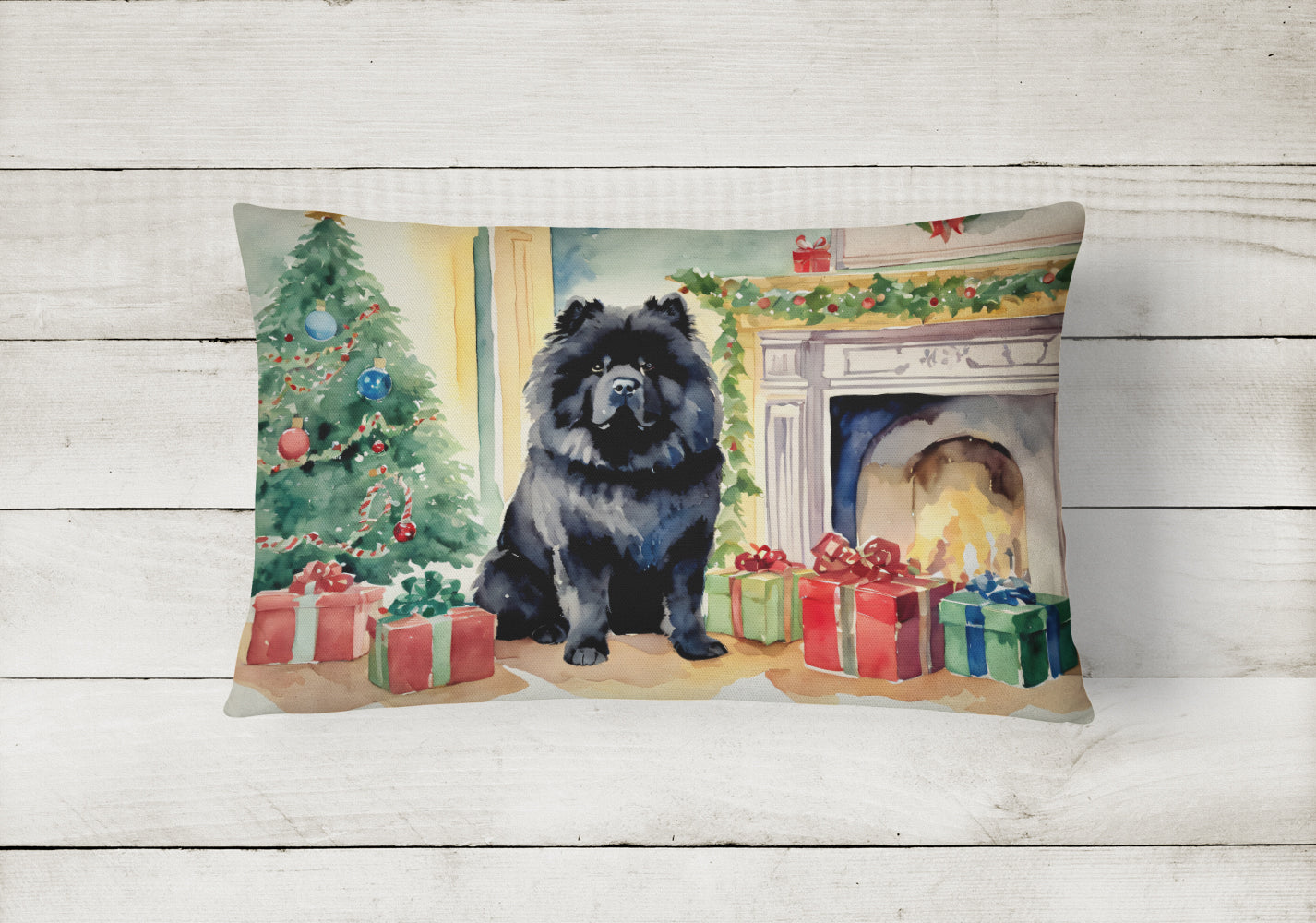 Black Chow Chow Christmas Decorative Throw Pillow 12x16 Indoor Outdoor Accent Cushion, Fabric Cover with Insert for Sofa, Bed, Porch & Living Room