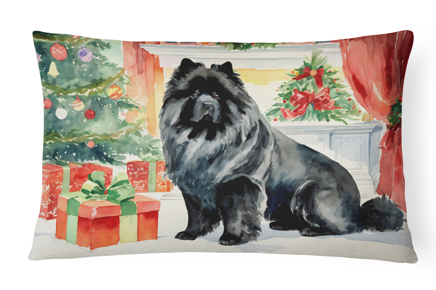 Black Chow Chow Christmas Decorative Throw Pillow 12x16 Indoor Outdoor Accent Cushion, Fabric Cover with Insert for Sofa, Bed, Porch & Living Room