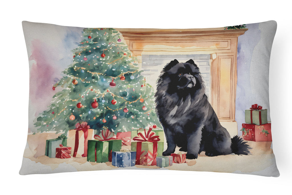 Black Chow Chow Christmas Decorative Throw Pillow 12x16 Indoor Outdoor Accent Cushion, Fabric Cover with Insert for Sofa, Bed, Porch & Living Room
