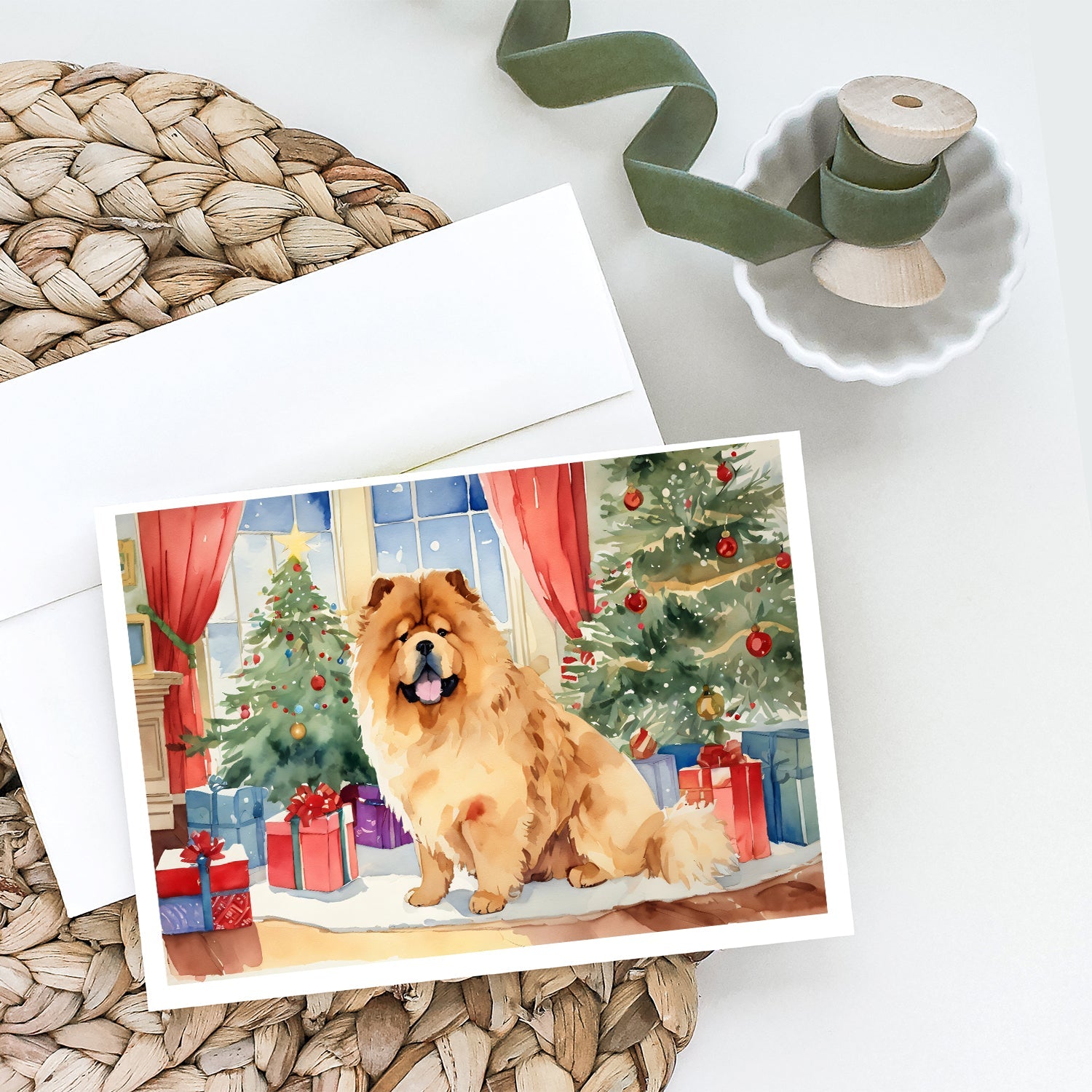 Chow Chow Christmas Greeting Cards Pack of 8 Blank Cards with Envelopes Whimsical A7 Size 5x7
