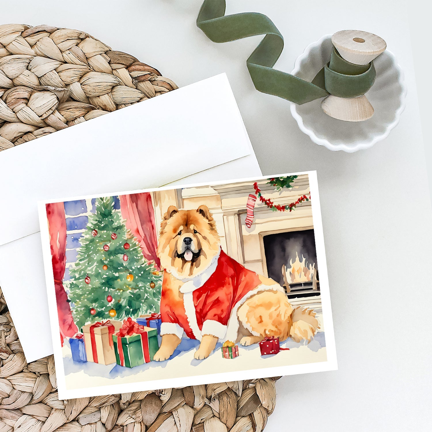 Chow Chow Christmas Greeting Cards Pack of 8 Blank Cards with Envelopes Whimsical A7 Size 5x7