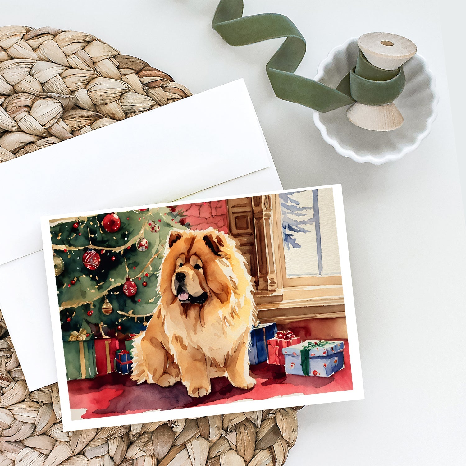 Chow Chow Christmas Greeting Cards Pack of 8 Blank Cards with Envelopes Whimsical A7 Size 5x7