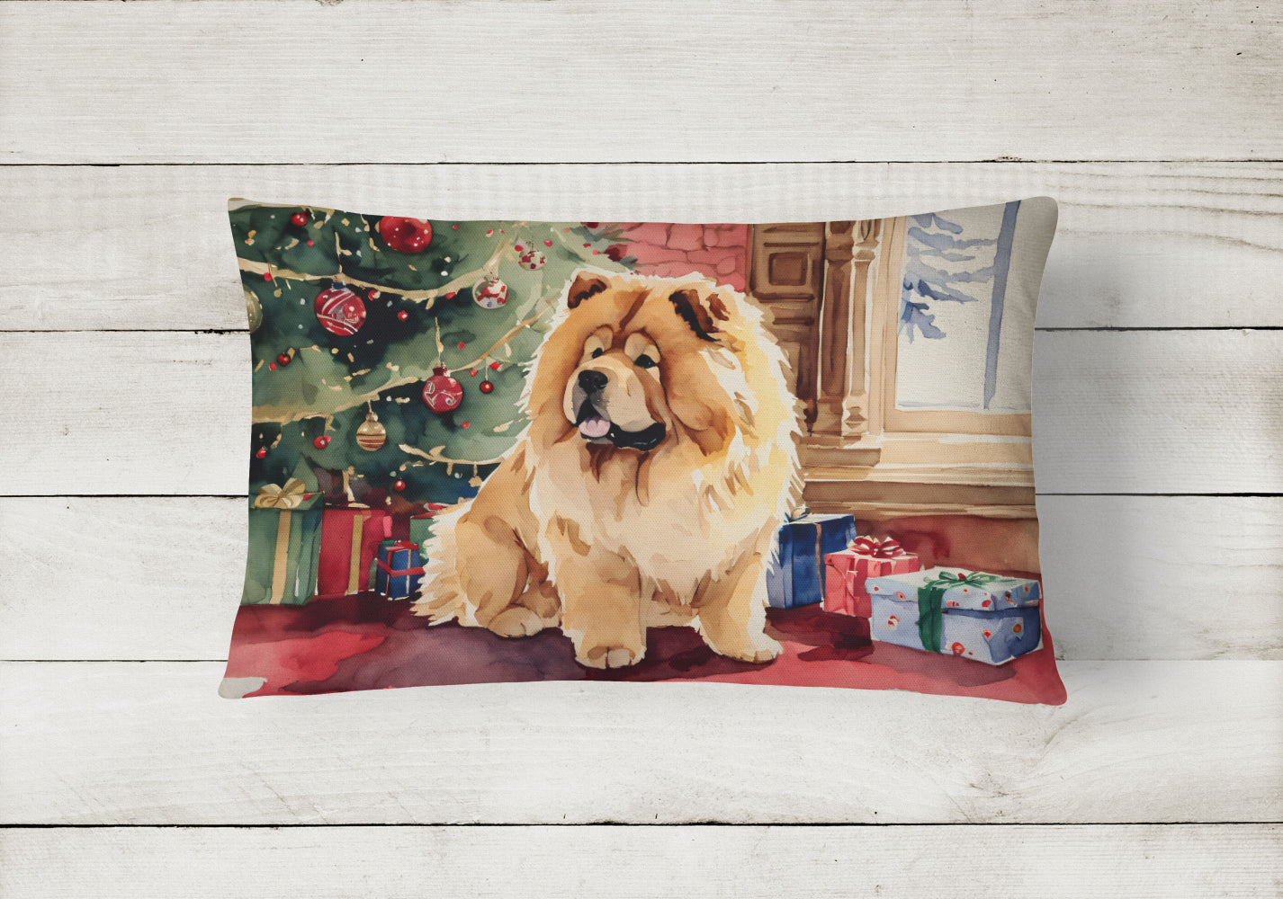 Chow Chow Christmas Decorative Throw Pillow 12x16 Indoor Outdoor Accent Cushion, Fabric Cover with Insert for Sofa, Bed, Porch & Living Room