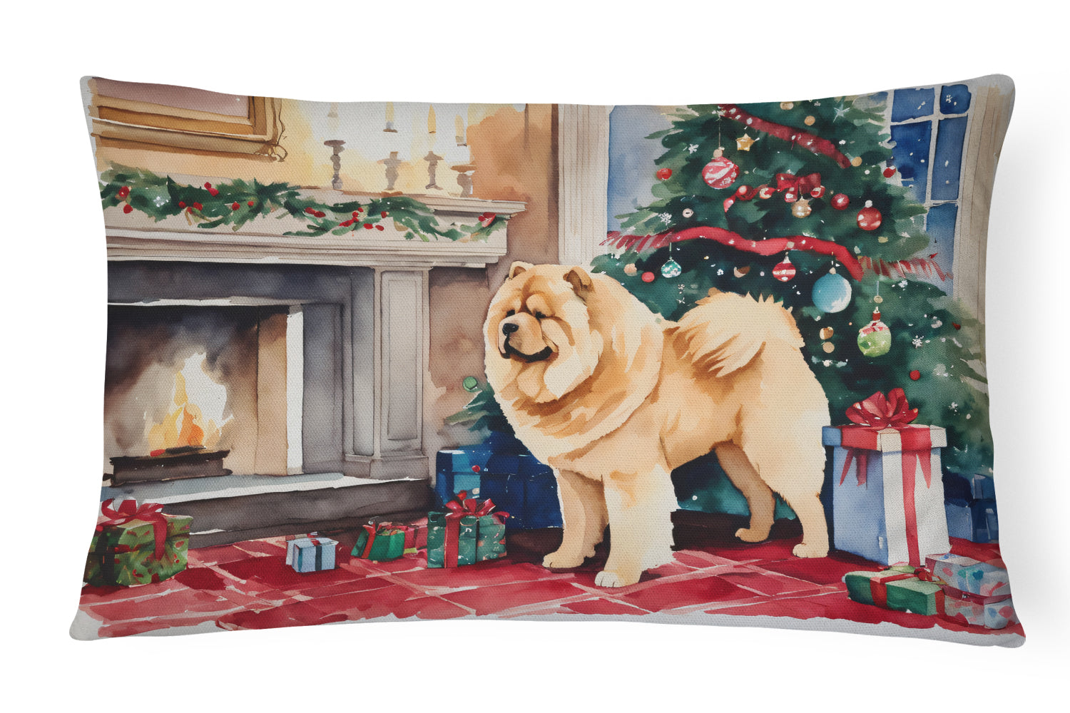 Chow Chow Christmas Decorative Throw Pillow 12x16 Indoor Outdoor Accent Cushion, Fabric Cover with Insert for Sofa, Bed, Porch & Living Room