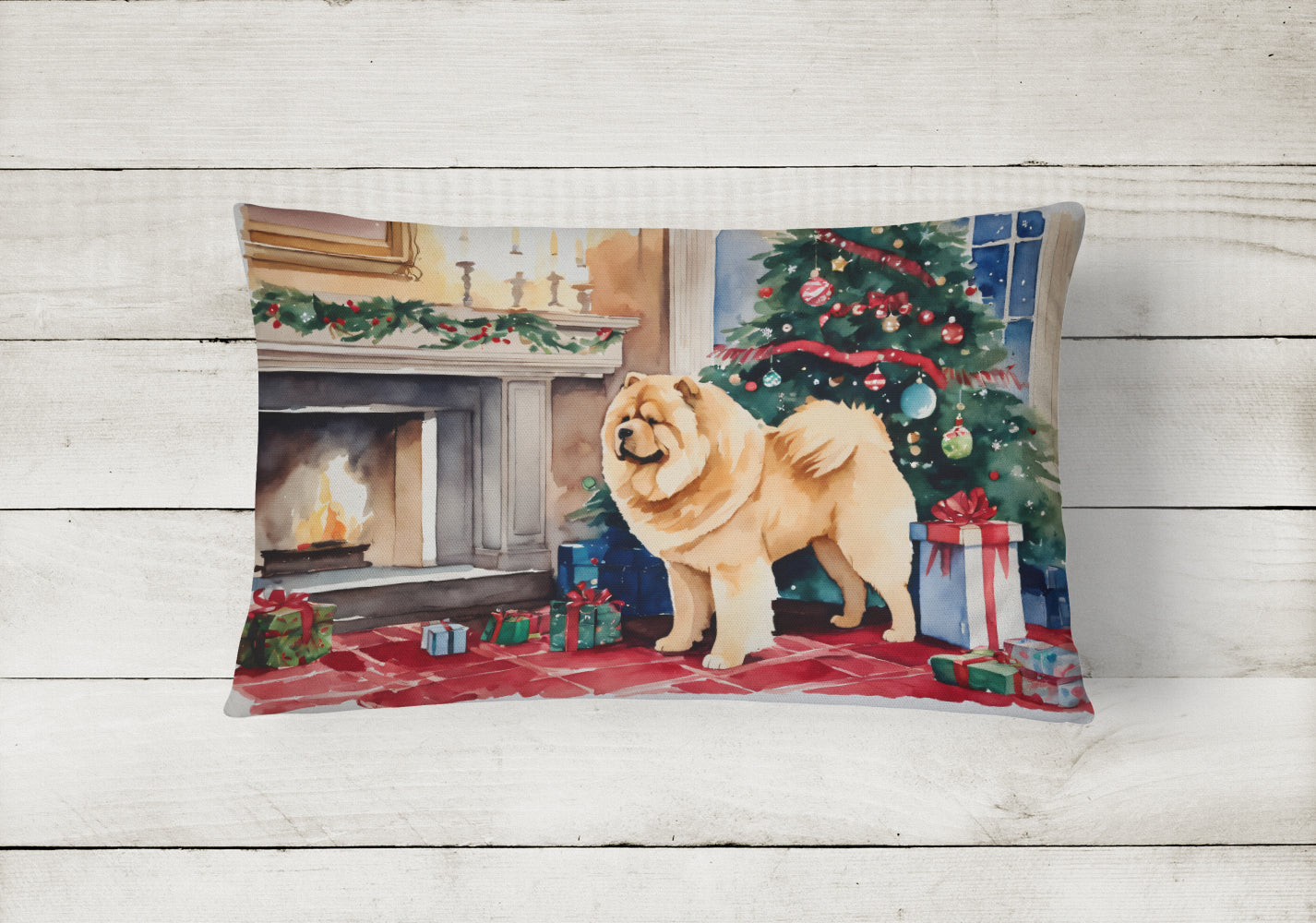 Chow Chow Christmas Decorative Throw Pillow 12x16 Indoor Outdoor Accent Cushion, Fabric Cover with Insert for Sofa, Bed, Porch & Living Room