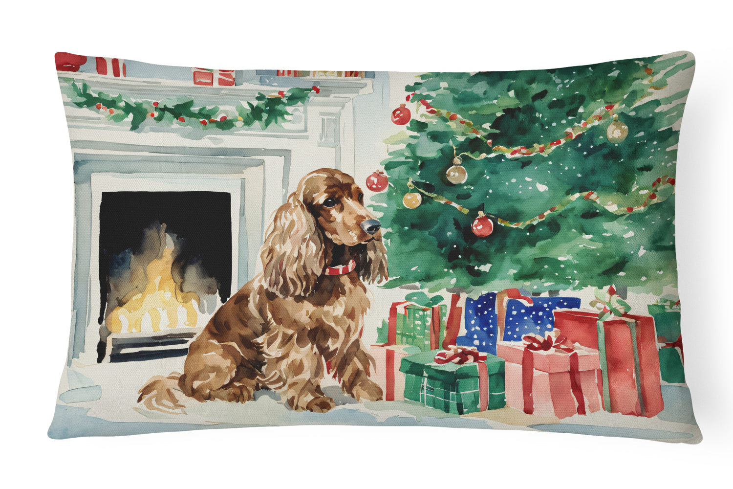 Cocker Spaniel Christmas Decorative Throw Pillow 12x16 Indoor Outdoor Accent Cushion, Fabric Cover with Insert for Sofa, Bed, Porch & Living Room