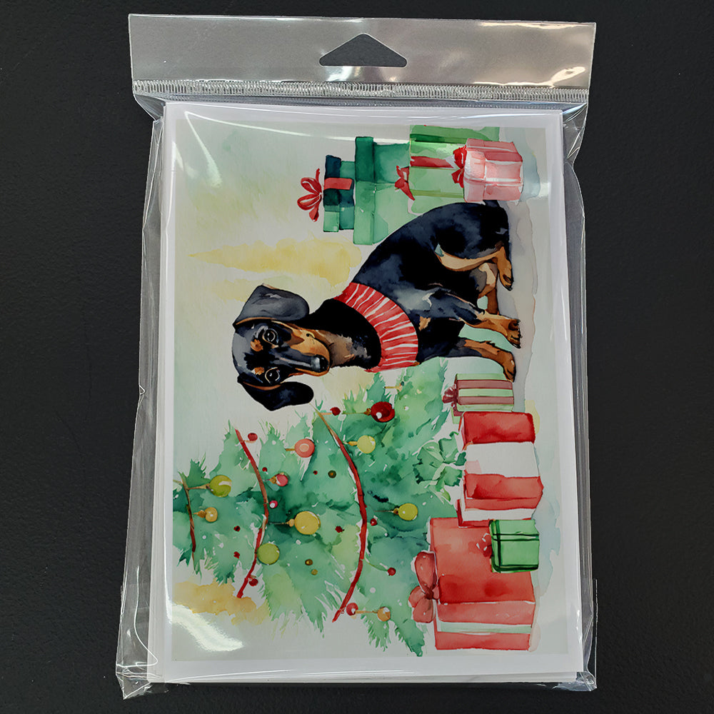 Black and Tan Dachshund Christmas Greeting Cards Pack of 8 Blank Cards with Envelopes Whimsical A7 Size 5x7