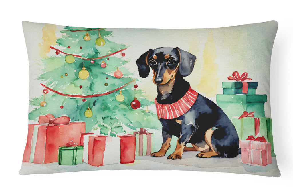 Black and Tan Dachshund Christmas Decorative Throw Pillow 12x16 Indoor Outdoor Accent Cushion, Fabric Cover with Insert for Sofa, Bed, Porch & Living Room