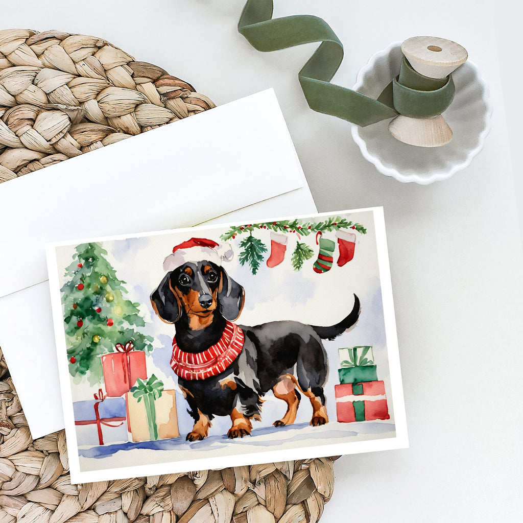 Black and Tan Dachshund Christmas Greeting Cards Pack of 8 Blank Cards with Envelopes Whimsical A7 Size 5x7