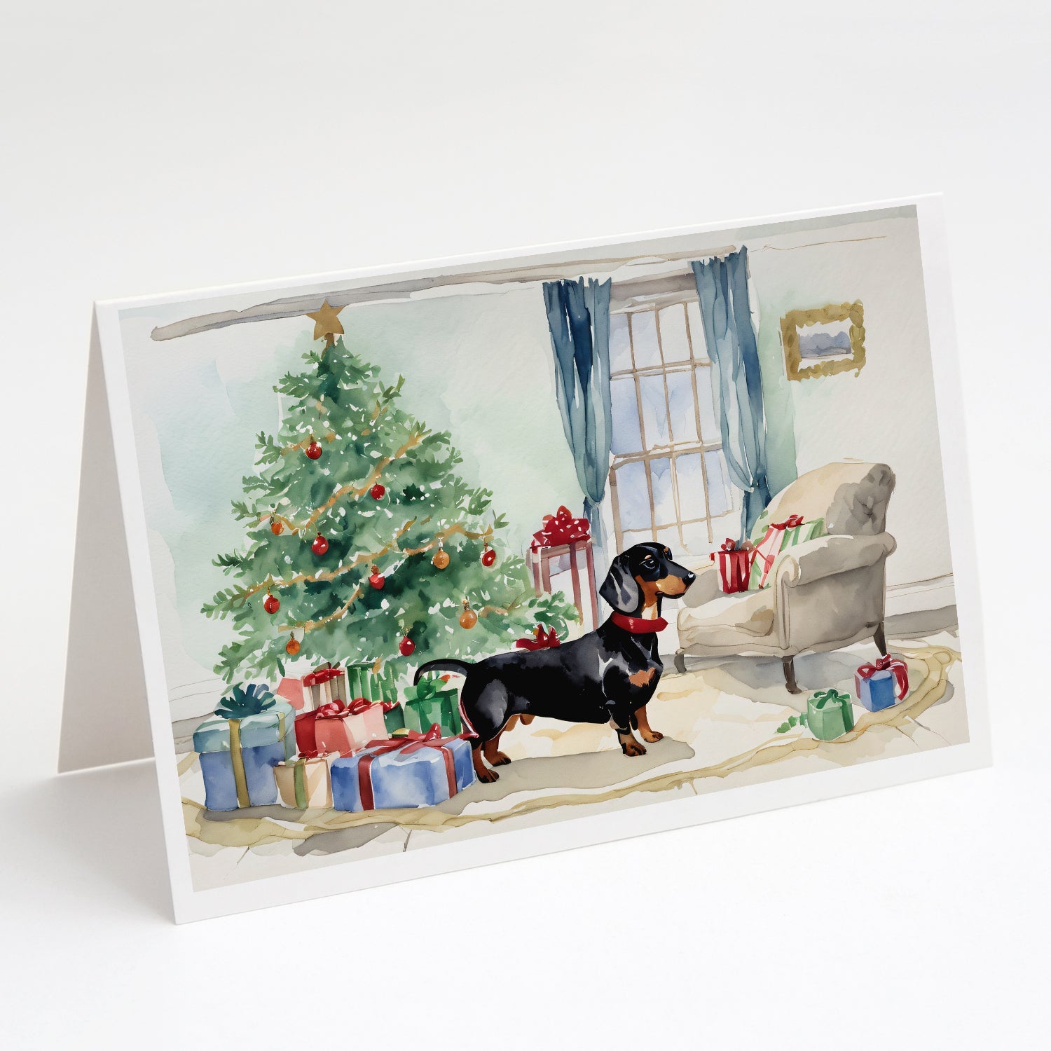 Black and Tan Dachshund Christmas Greeting Cards Pack of 8 Blank Cards with Envelopes Whimsical A7 Size 5x7