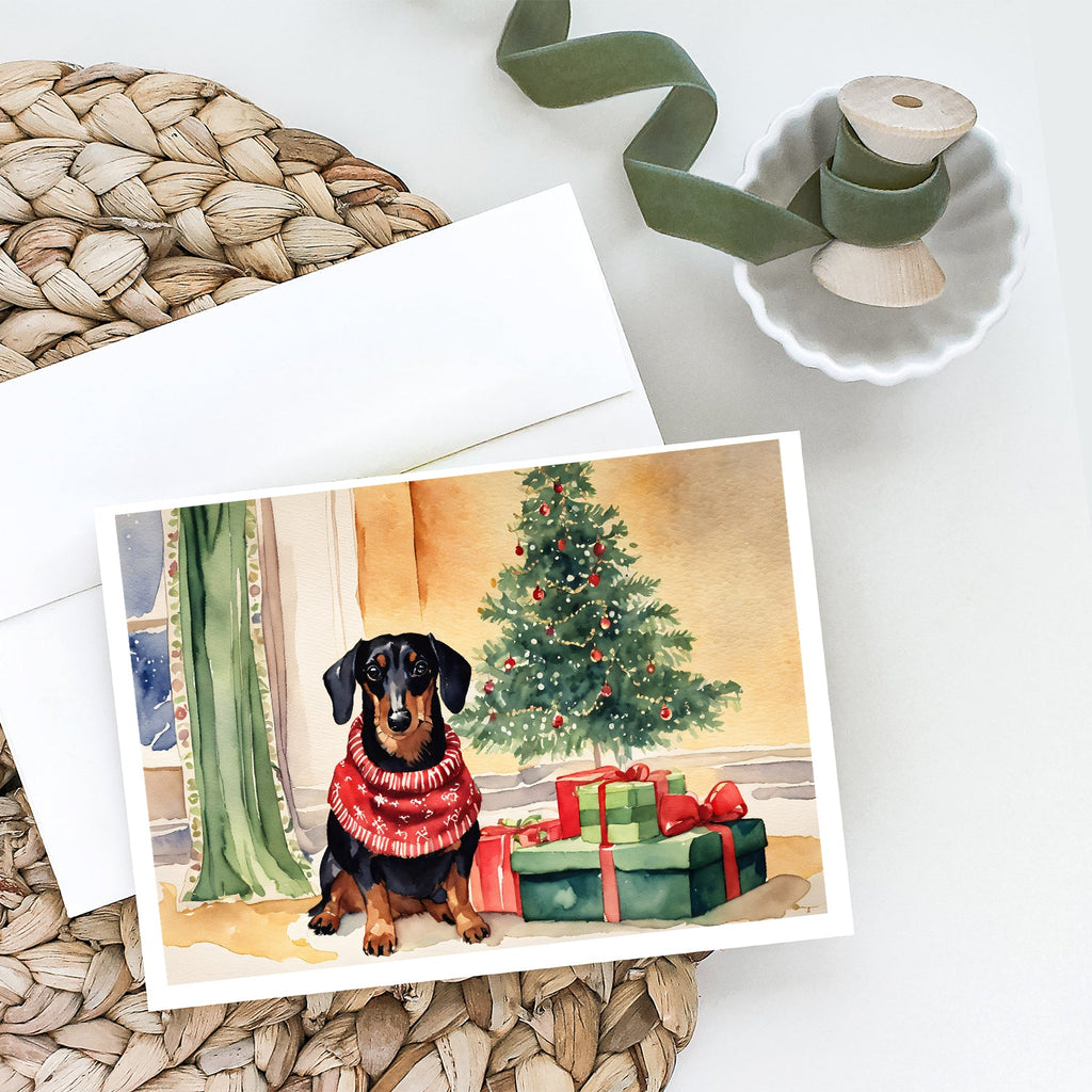 Black and Tan Dachshund Christmas Greeting Cards Pack of 8 Blank Cards with Envelopes Whimsical A7 Size 5x7