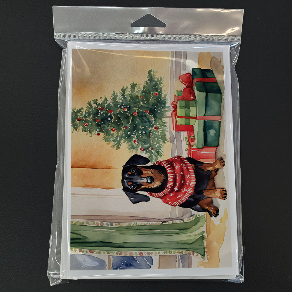 Black and Tan Dachshund Christmas Greeting Cards Pack of 8 Blank Cards with Envelopes Whimsical A7 Size 5x7