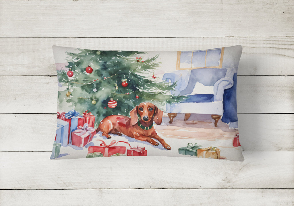 Dachshund Christmas Decorative Throw Pillow 12x16 Indoor Outdoor Accent Cushion, Fabric Cover with Insert for Sofa, Bed, Porch & Living Room
